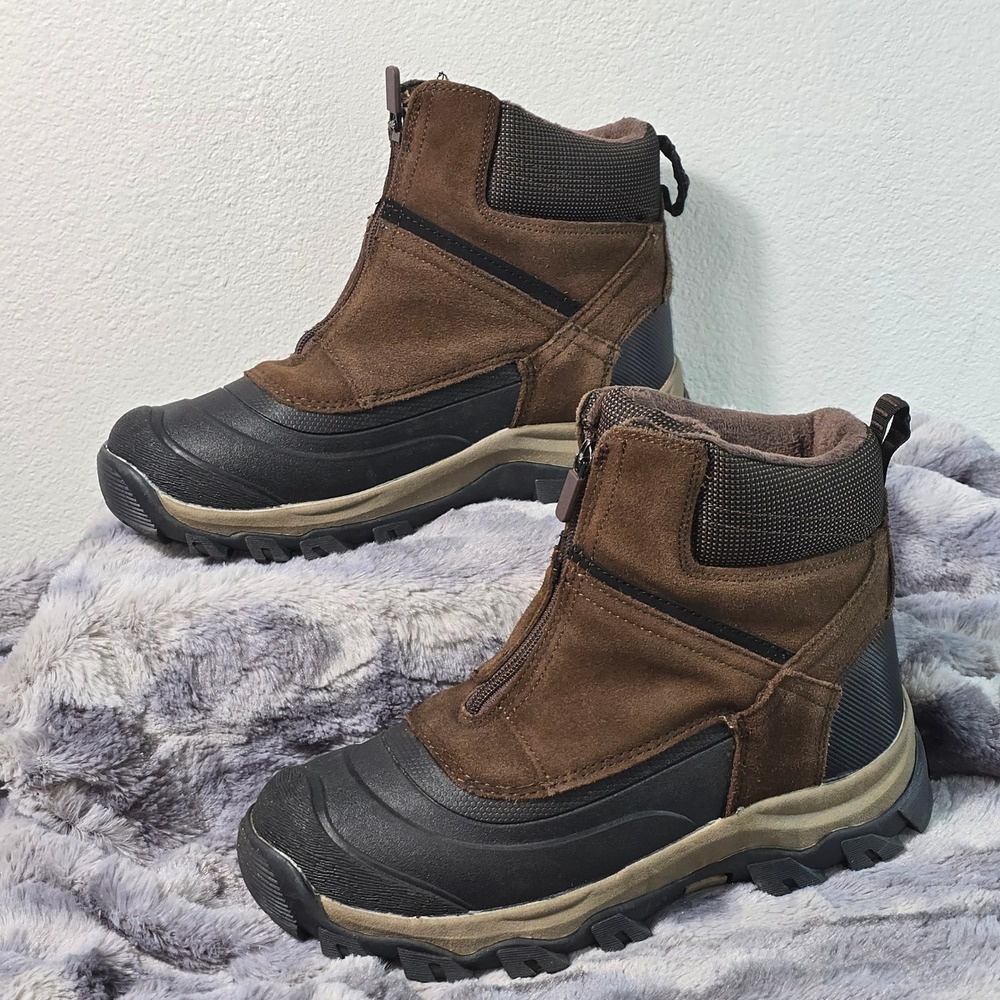 EUC Lands End Mens Front Zip Snow Boots Brown Suede Waterproof 520219 Size‎ 8